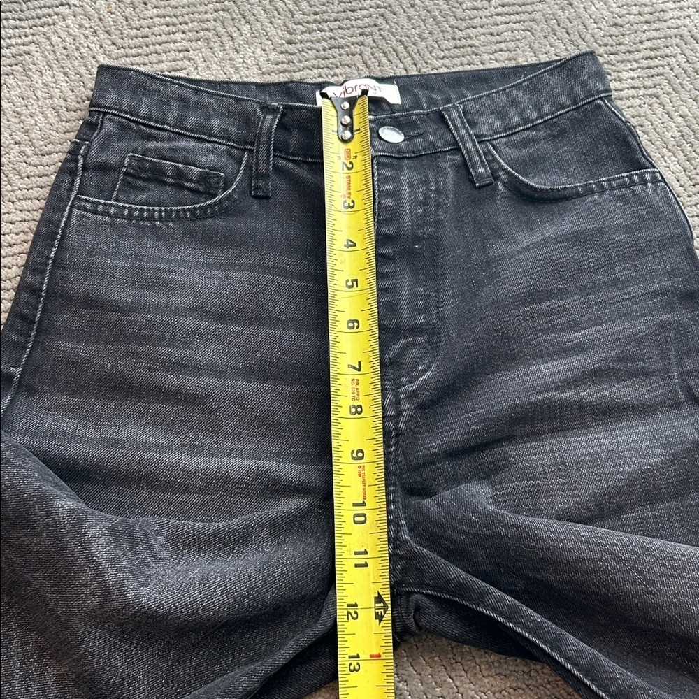 Vibrant M.I.U. Jeans Women's Juniors Size 1 Black Distressed High Rise Wide Leg - Picture 9 of 12